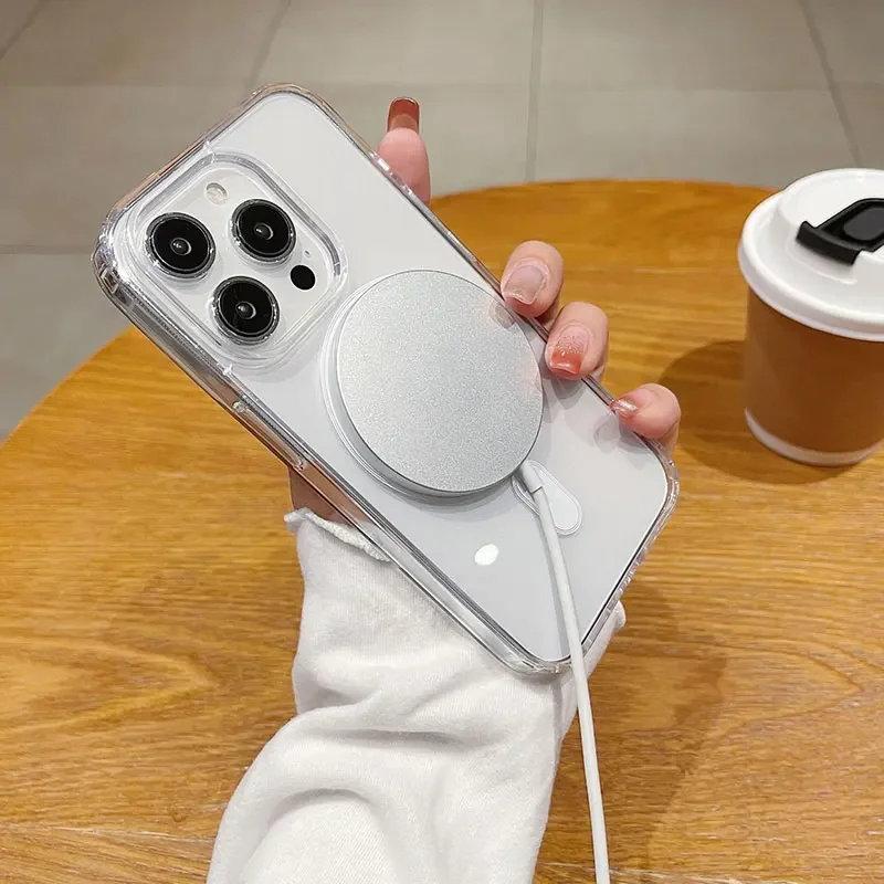 Luxury Magnetic Wireless Charging Transparent Case Back Cover