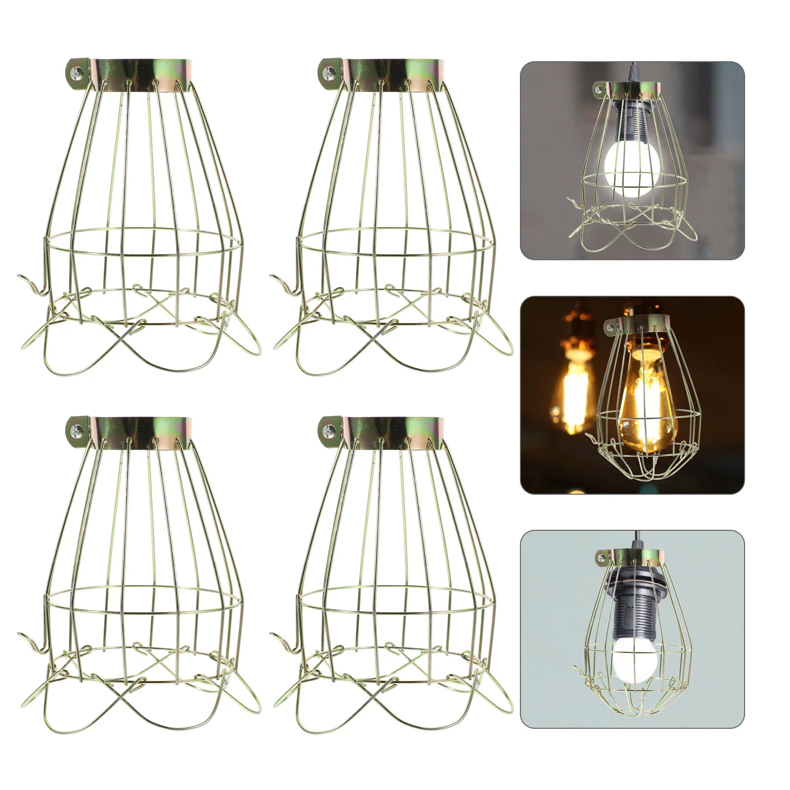 

4 Pcs Lantern Clamp Bulb Guard Pendant Light Lampshade Vintage Cage Desk Bulbs Metal