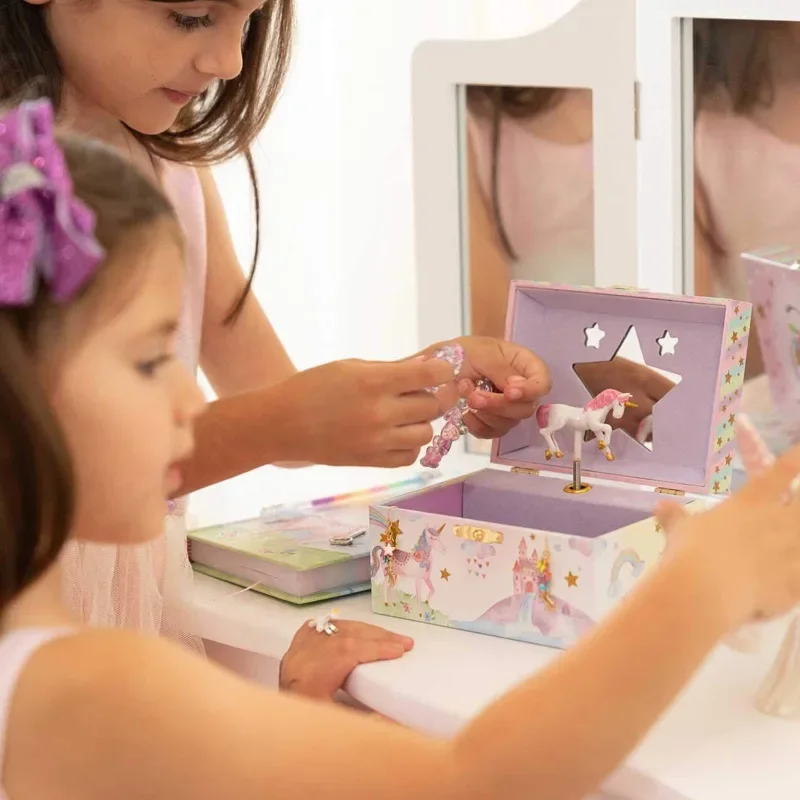 Music Box Christmas Fantasy Rotating Unicorn Ballet Girl Children's Music Box New Year Birthday Gift Multifunctional Jewelry,music box