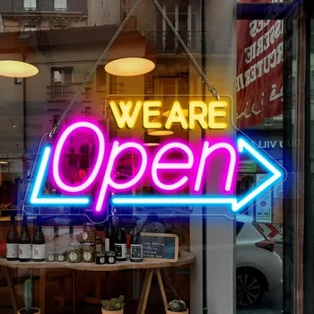 led open sign USB We Are Open Neon Sign Adjustable Brightness LED 1
