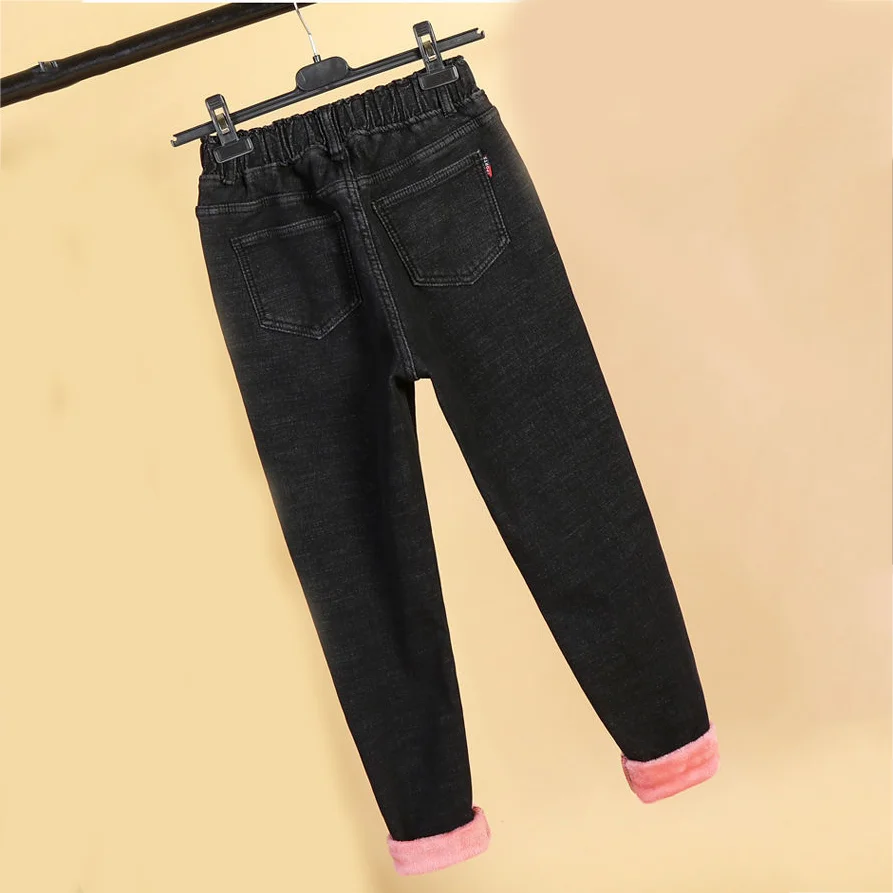 Oversized L-6xl Winter Thicken Baggy Denim Pants Women Casual High Waist Plus Velvet Harem Jeans Vintage Warm Loose Vaqueros 2