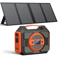 Power Station 220Wh & 60W Portable Solar Panels, 110V/300W Backup Battery Lithium with AC Outlets, DC, USB QC3.0 1