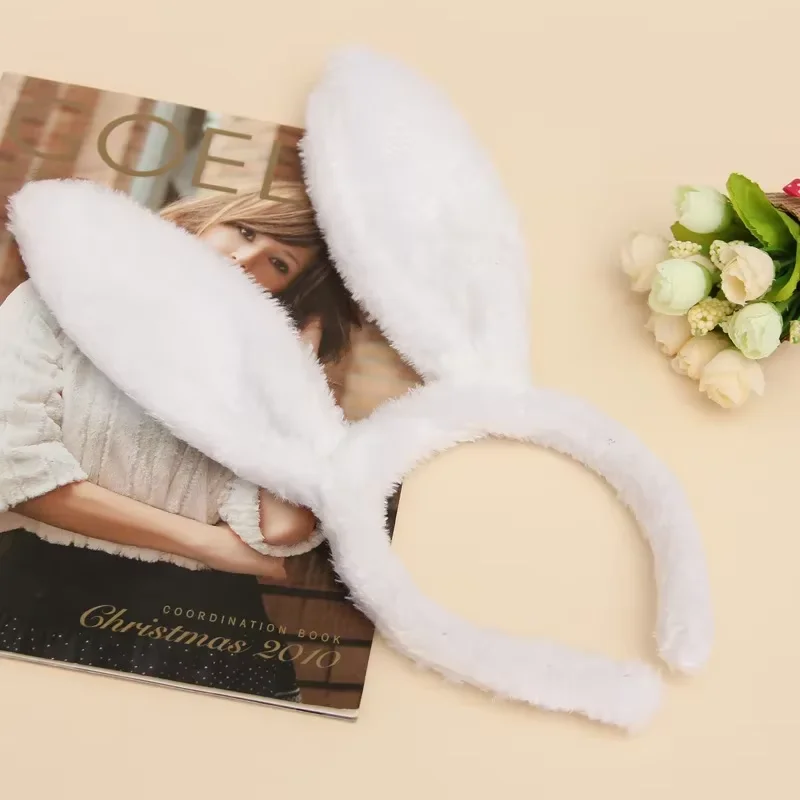 Unisex Plush Rabbit Ear Hair Hoop Bunny Ears Headband Theme Party Stage Performance Headdress Christmas Easter Cosplay Costum