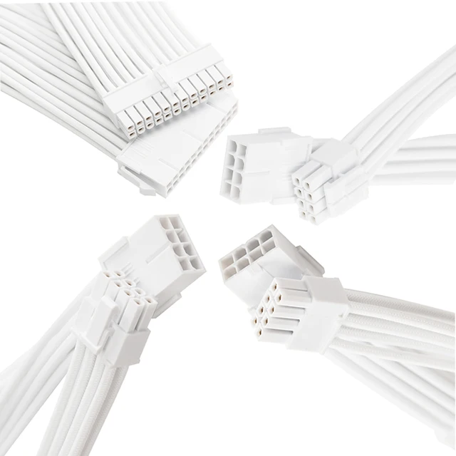 FormulaMod All White PSU Extension Cable Kit , Solid Color Cable Solid Combo 300mm ATX24Pin PCI-E8Pin CPU8Pin With Combs 4