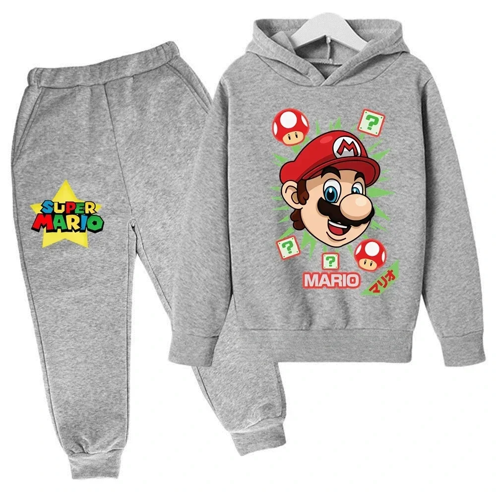 thumbnail image 1 of Sudadera con capucha y pantalones de Super Mario para niños, traje de 2 piezas, ropa de otoño y primavera para niños y niñas, sudadera con estampado de dibujos animados, trajes deportivos informales,, 1 of 5