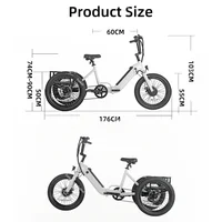 Tricycle de vélo électrique pliable à 3 roues pour adultes hors route avec panier de chargement vélo électrique à gros pneus de 20 pouces pour hommes pliant 3