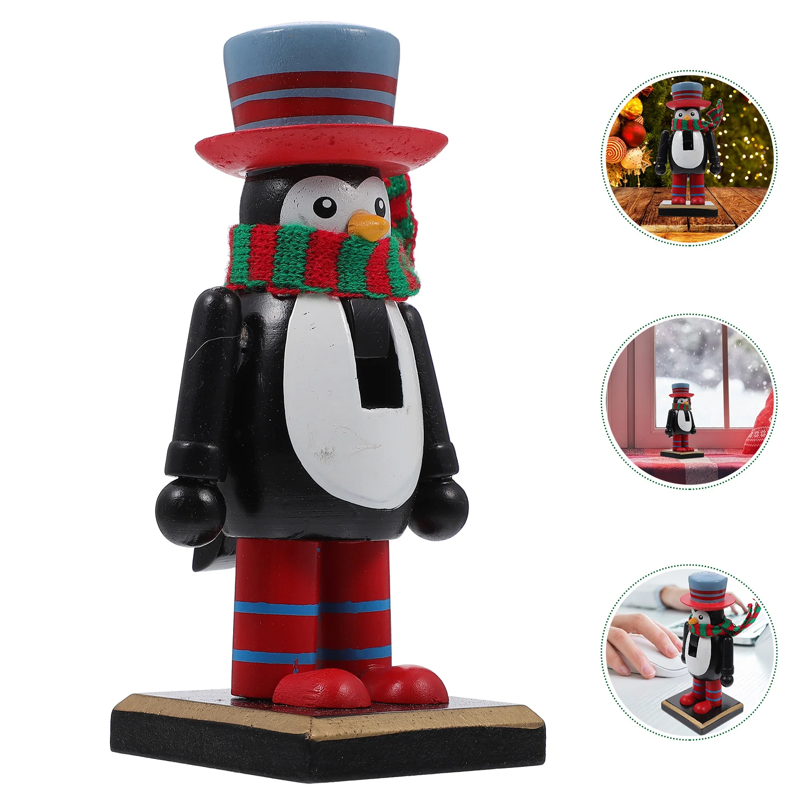 

Christmas Penguin Ornaments Desktop Puppets Decor Walnut Adornment Wood Wooden Dolls Birthday Decoration for Girl