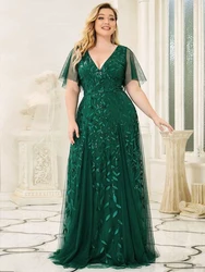 Plus Size Luxury Women Dresses Deep V-Neck Short Sleeve Floor-Length Gown 2024 BAZIIINGAAA of Sequine Bridesmaid Women Dress