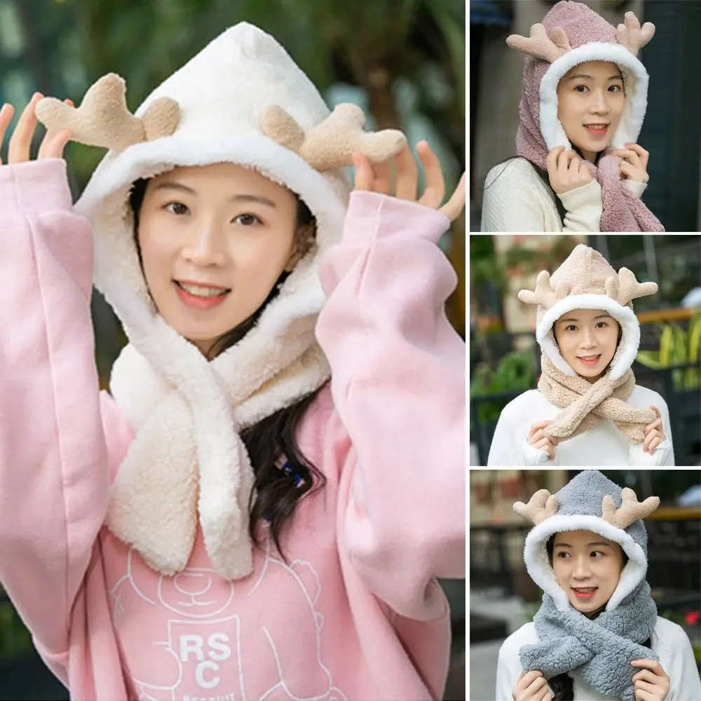 

Elk Scarf Hat Set Fashionable Ear Protection Neck Warmer Women Caps Cold Prevention Windproof Plush Cap