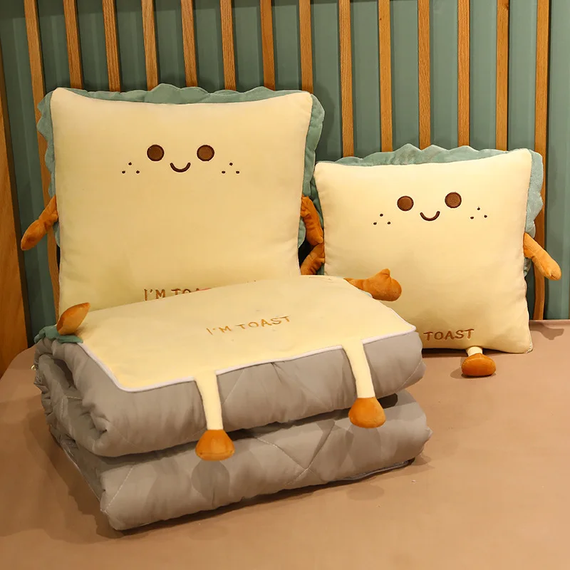 Cartoon Bread Folding Pillow Quilt Dual-use Two-in-one Baby Adult Nap Blanket Air Conditioning Quilt Summer Creative Baby Gifts