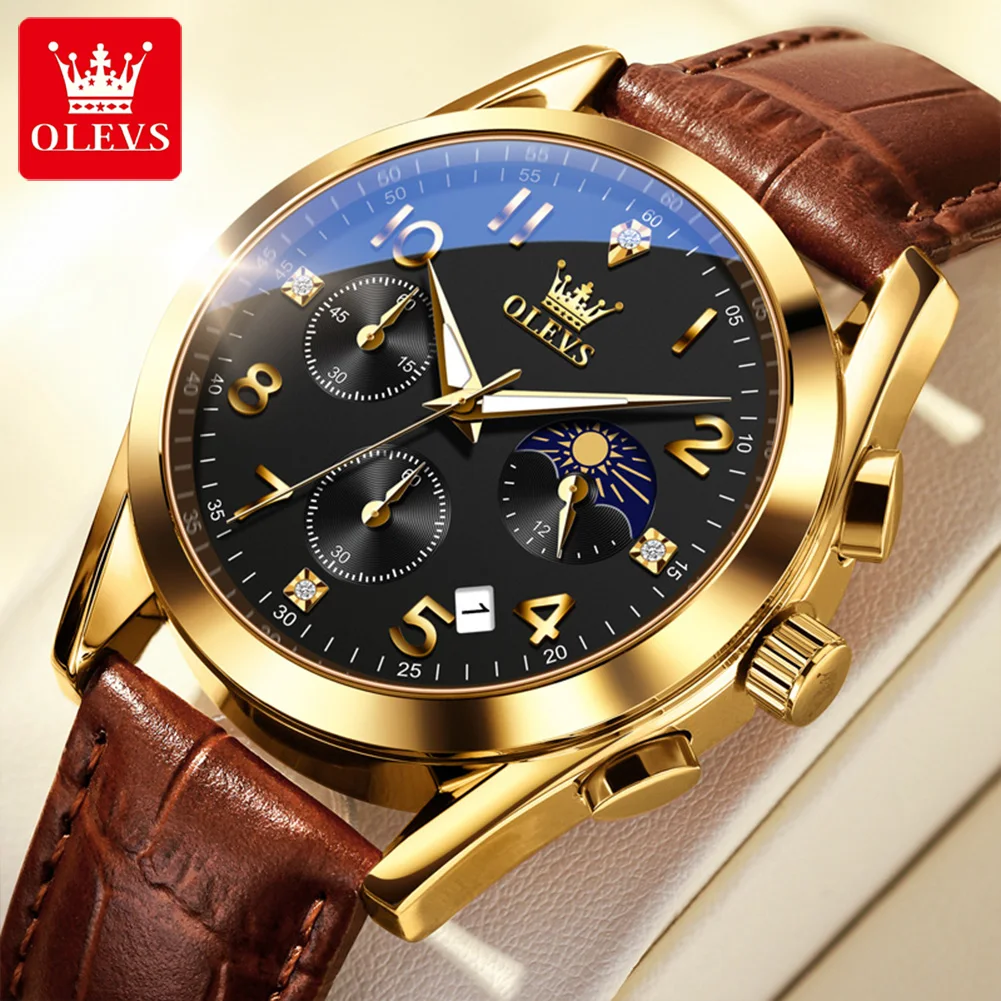 OLEVS 2890 PU watchband multi-function high-quality men's quartz watch, sports waterproof watch men's luminous Chronograph