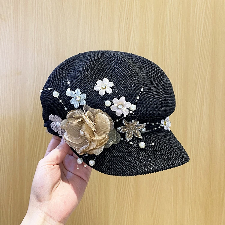 pearl flower ventilation lady leisure Octagonal hat women visors cap women baseball cap