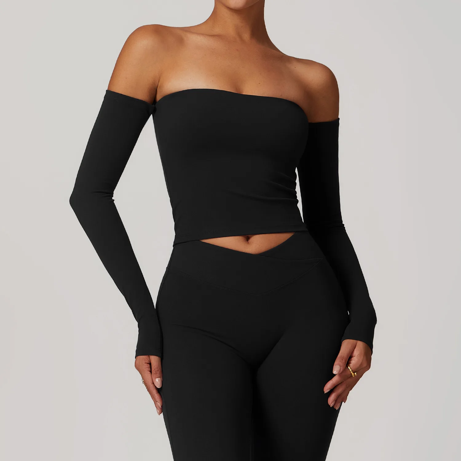 Women Yoga Long Sleeve Shirt Female Fitness Sportswear Gym Clothing Workout Sexy Off Shoulder Crop Top Active Wear Clothes