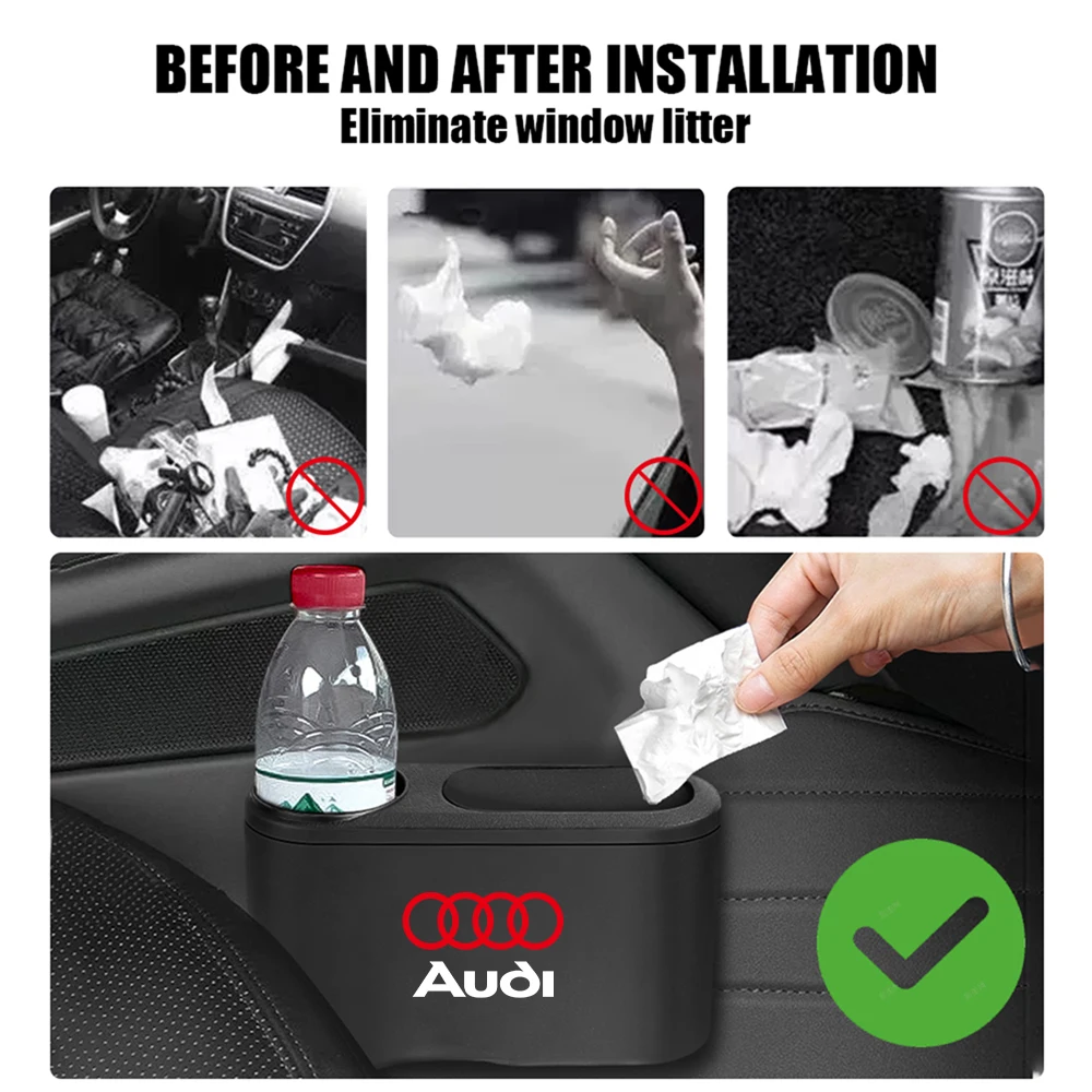 Portable Car Trash Can Hanging Garbage Storage Box Cup Holder for Audi SLINE A1 A3 8P A4 B5 B6 B8 A5 A6 C5 C6 C7 A7 A8 Q3 Q5 Q7