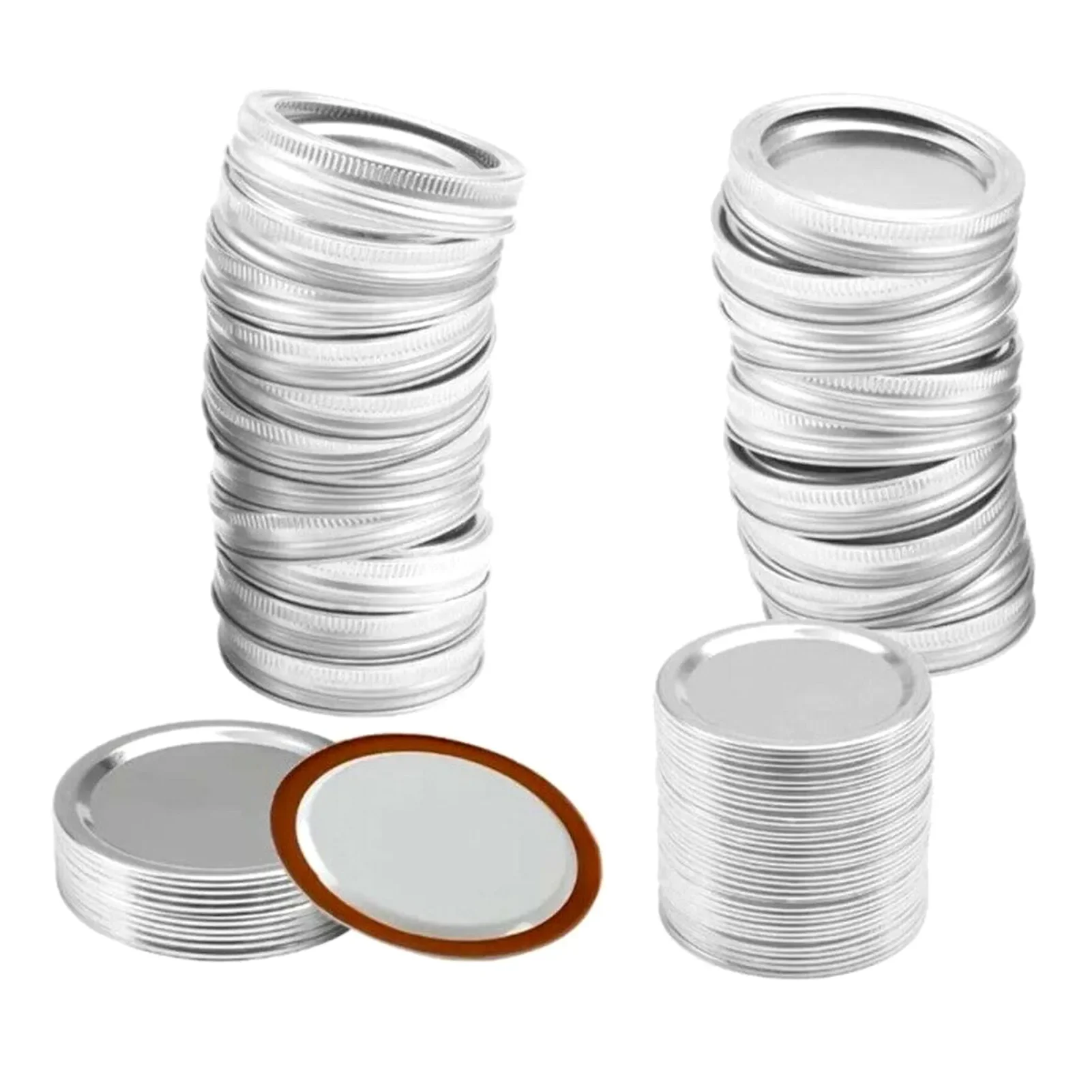 100-Pack Regular Mouth Mason Jar Screw Bands (Rings) - Silver 70mm, For Canning & Crafts