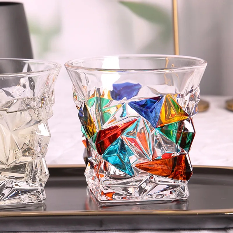 Withered Handmade painted glass water glass with contrasting stripes, woven crystal glass, whiskey glass, beer and foreig