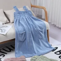 Wearable Bath Towels Coral Fleece Women's Bath Skirt Absorbent Sling Bathrobe Bath Skirts Shower Bathroom Quick Dry Towel 4