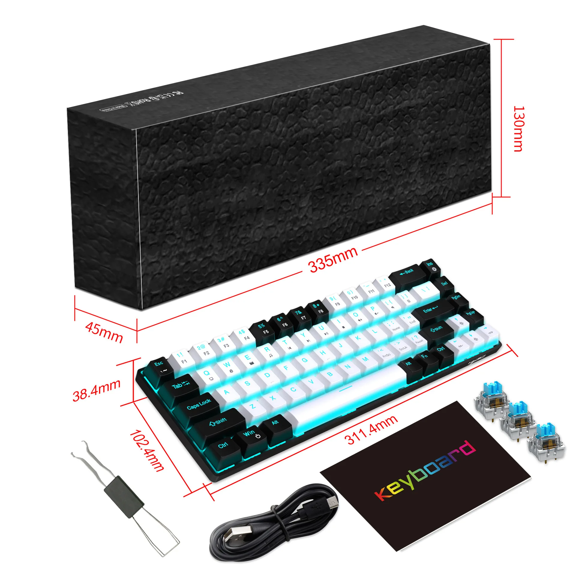 Teclado mecânico para jogos, LED retroiluminado, Interruptor azul