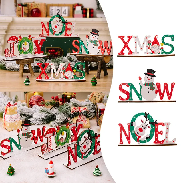 Christmas Wooden Desktop Ornaments Cartoon Santa Elk Snowman Wood Plaque 2024 Merry Christmas Home Decor 2025 New Years Gifts 1