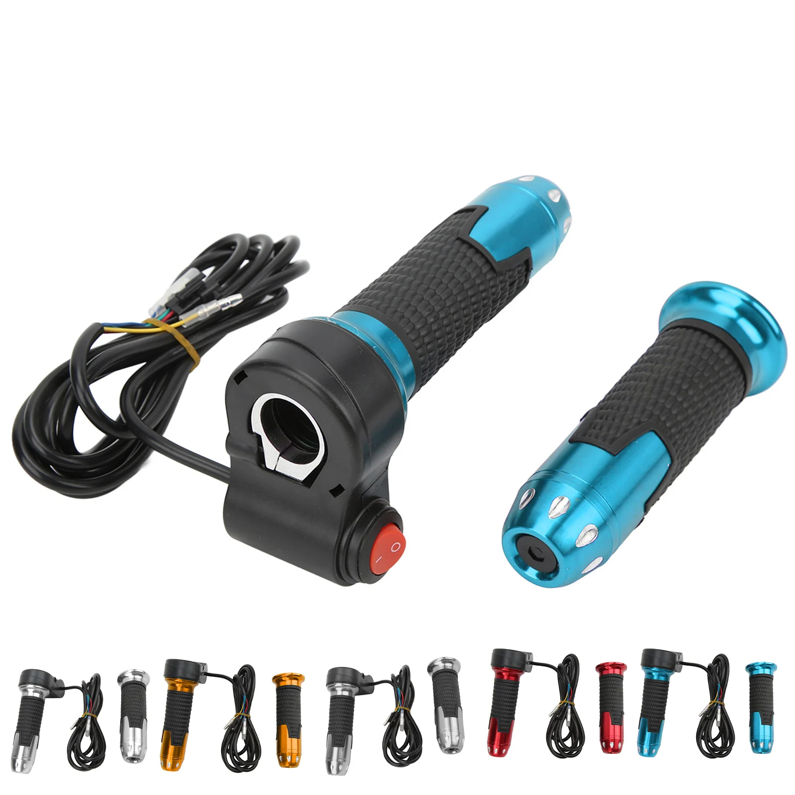 1 쌍 12V-99V 스로틀 그립 전기 자전거 스쿠터 용 버튼이있는 범용 트위스트 스로틀 가속기 그립 핸들 바
