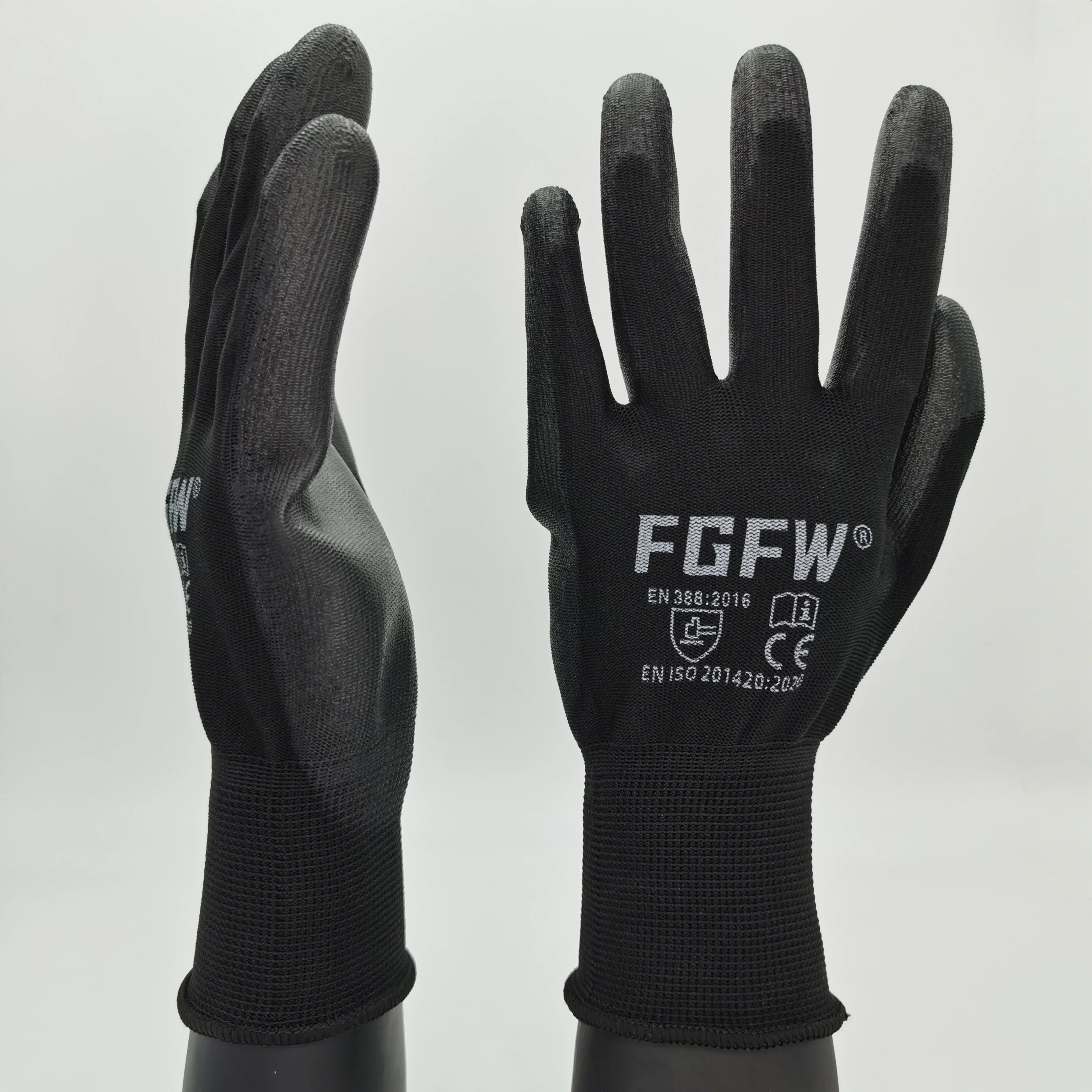 Durable Black Polyester Work Gloves - 10 Pairs, Abrasion & Tear Resistant, CE Certified