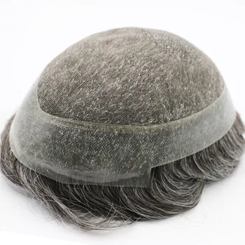 Parrucchino da uomo traspirante Pelle sottile Pu attorno alla linea sottile invisibile Protesi capillare da uomo Capelli umani Sistema di capelli di ricambio maschile