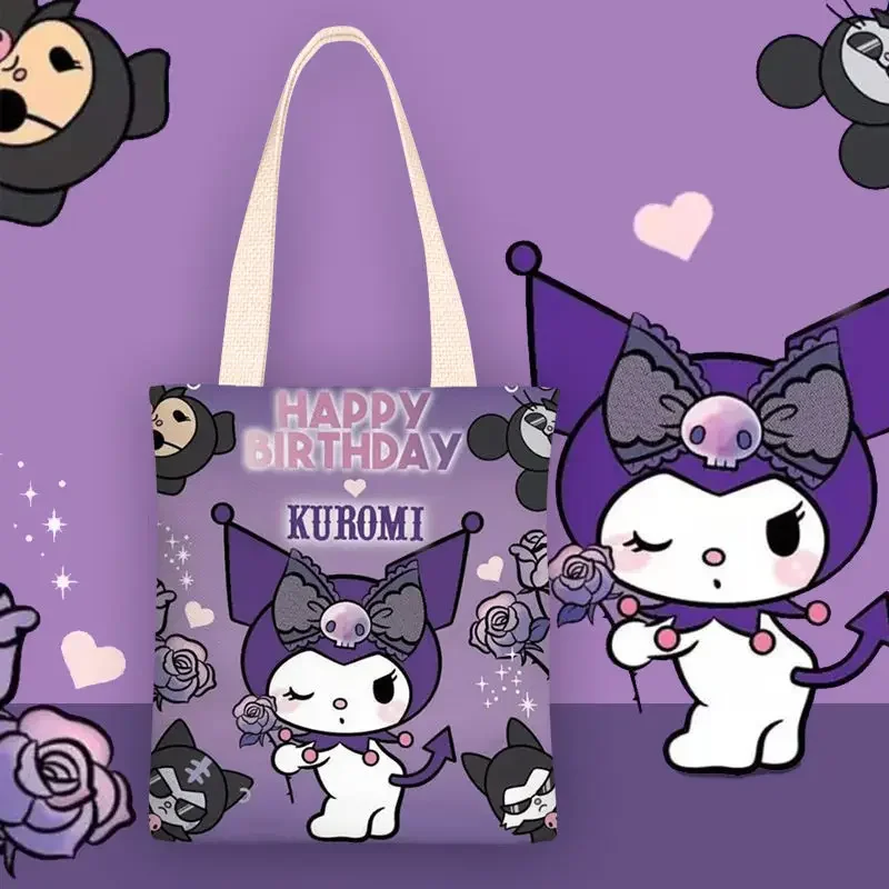 

Kuromi Peripheral Shoulder Bag Canvas Bag KT Family Anime Shoulder Cute Student TutoringBag A4 DocumentBag