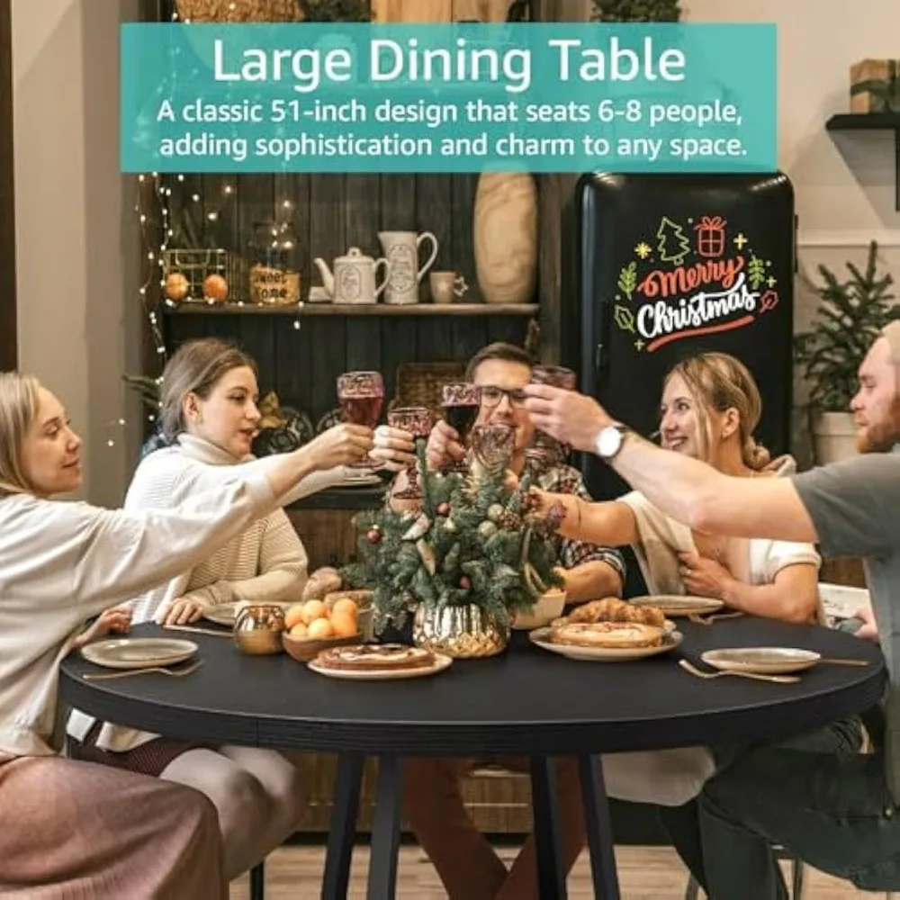 Black Round Dining Table for 6 - Modern Circle 51 Inch Large Room Kitchen Dinning Tables for 4 to 6 Person Seats Small Spaces 3