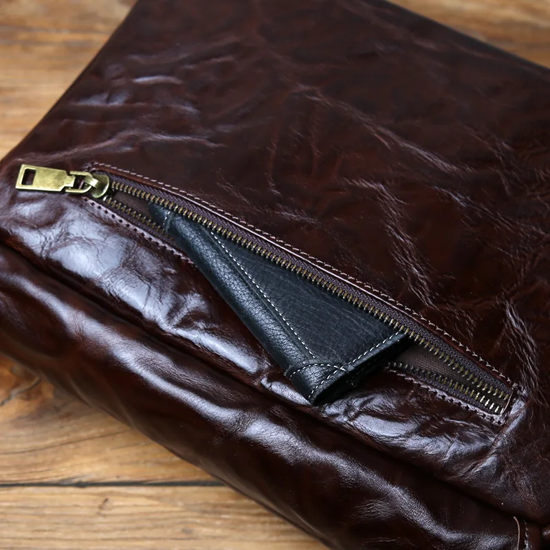 NZPJ Men's Vintage Genuine  Leather Shoulder Bag Top Layer Cowhide Large Capacity Messenger Bag Suitable For 11-Inch IPad