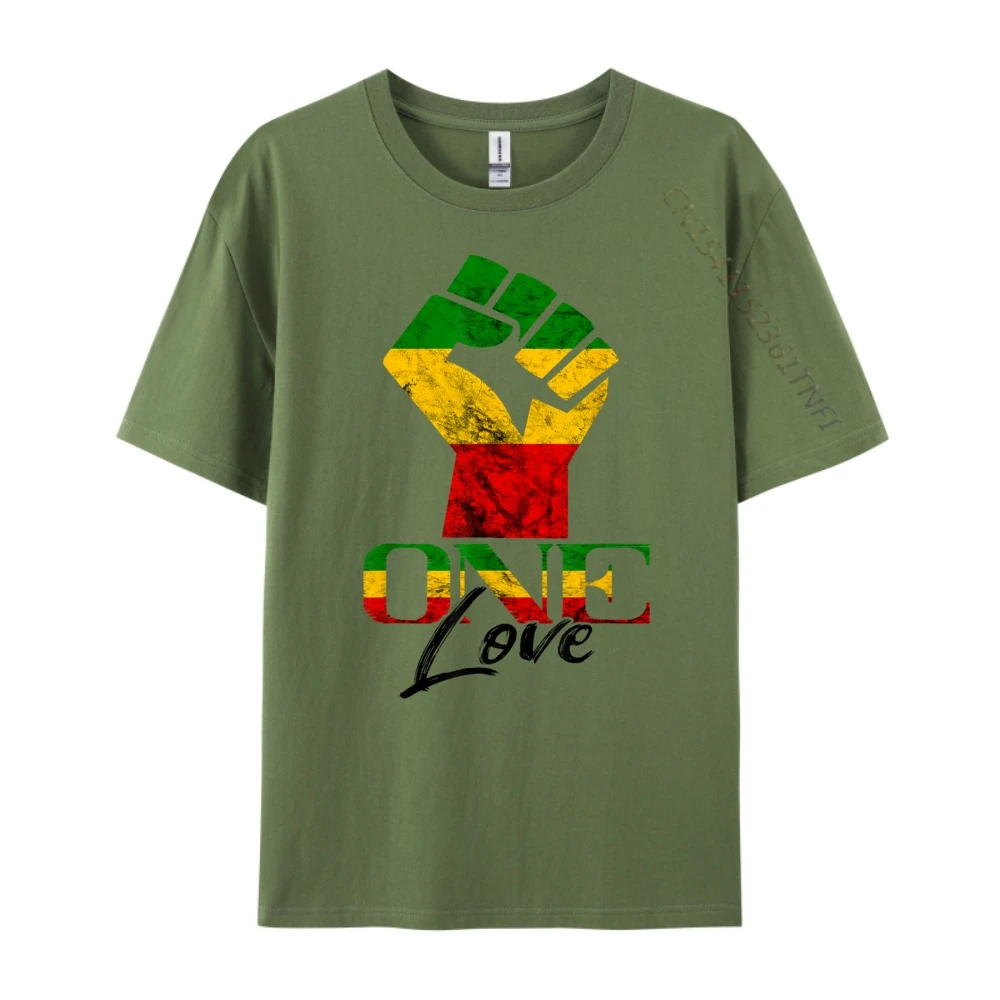 Rasta Reggae One Pride Love Slogan Short Sleeve Tops Tees Autumn O-Neck Premium Cotton Mens T-Shirt Slogan T-Shirt Latest Rasta Reggae One Pride Love Reggae Roots Handfist Reggae armygreen