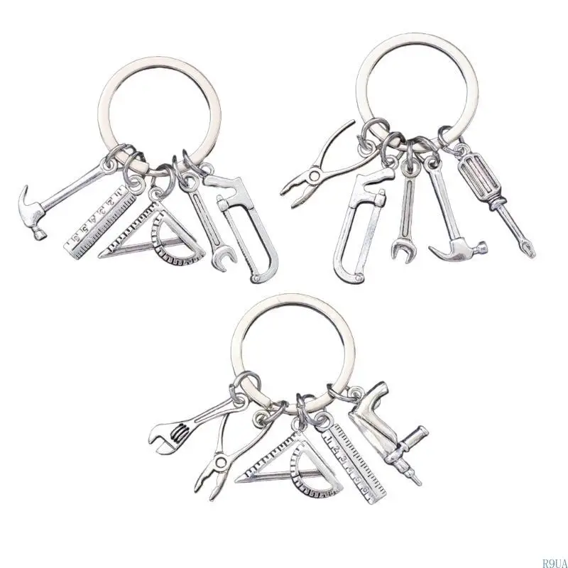 R9UA 금속 키 체인 망치 드라이버 렌치 Pincer 키 링 액세서리가있는 키 체인