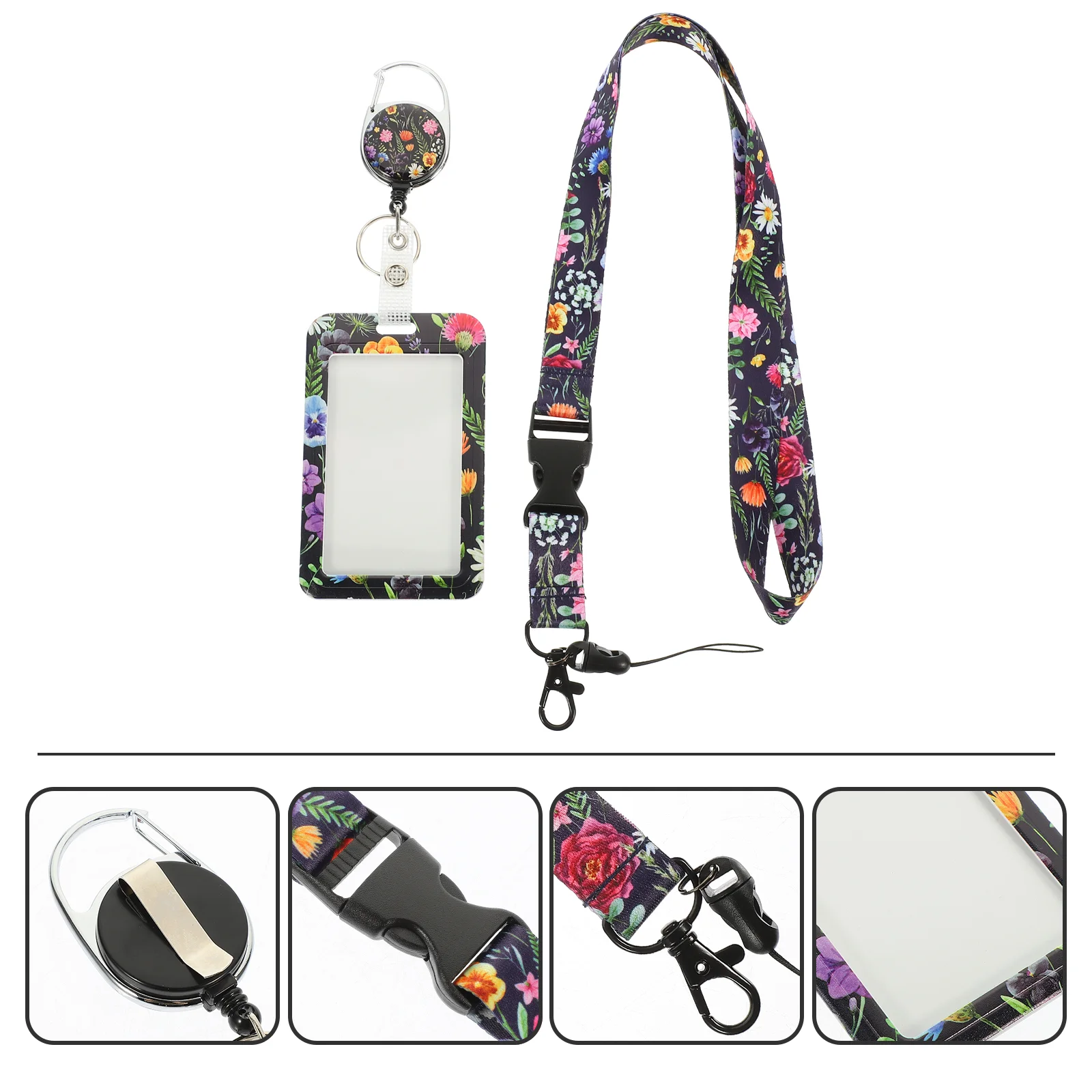 

ID Card Holder with String Cards Holders Flower Pattern Sleeve School Keeper Sleeves Credit Name Tag Anti-scratch Case