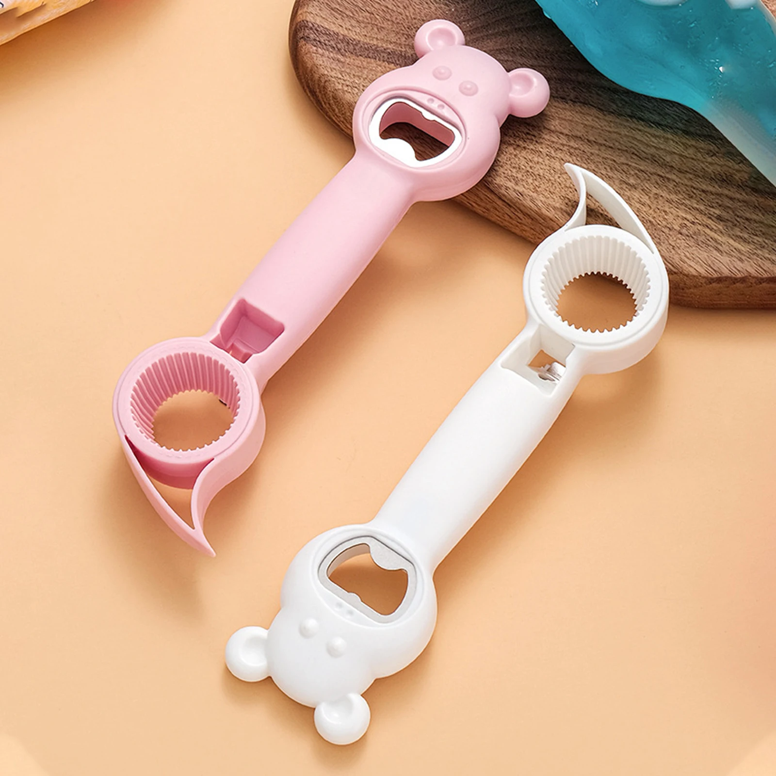 Can Opener Kitchen Gadget 4 In 1 White Pink Blue Purple Cute PP Stainless  Steel Multifunction