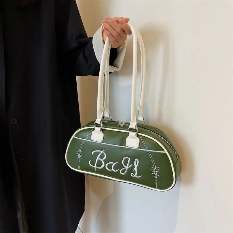 HAEX Fashion Women Shoulder Bags 2023 New LA Style Vintage Letter Embroidery Underarm Bolso Mujer Large Capacity Boston Bag