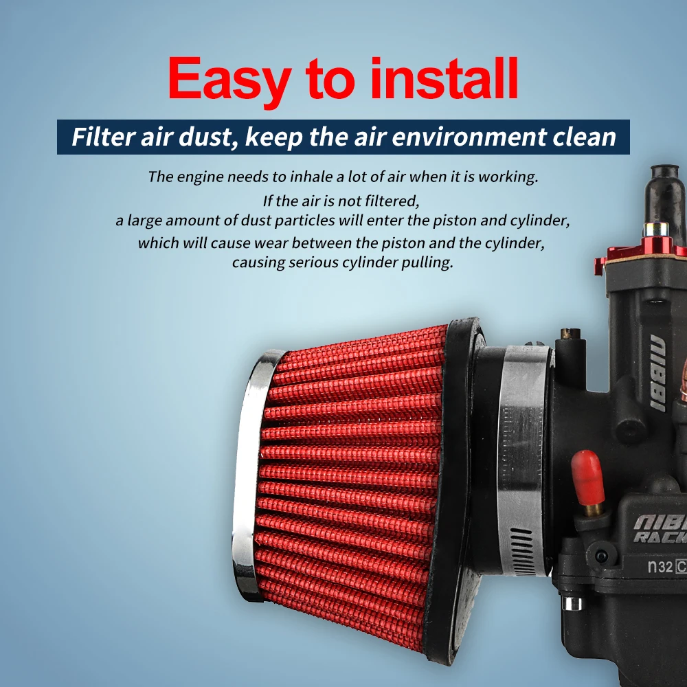 NIBBI Motorrad High Flow Luftfilter Universal Vergaser 35/42/48/55mm Luftfilter Ansaugrohr Reiniger Yamaha Honda Moped Auto – Detail 7