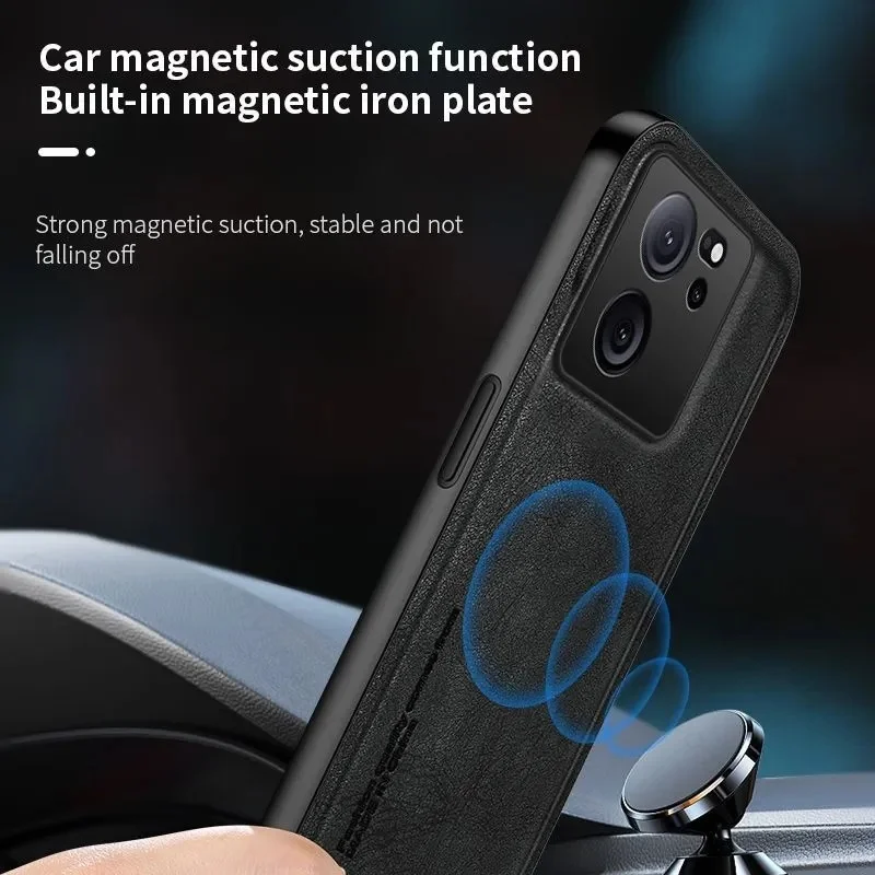 For Xiaomi 14 Pro Shockproof Case Magnetic Car Holder Leather Silicone Case  Xiaomi 13T 13T Pro Mobile Funda Protection Xiaomi 14