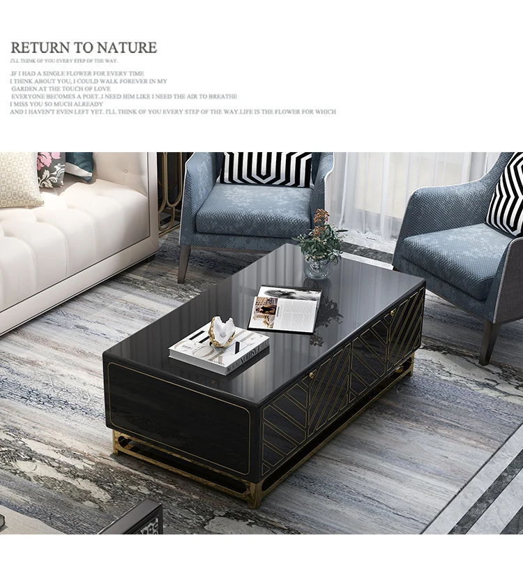 MANBAS Designer Living Room Furniture Set with Stainless Steel TV Stand, Coffee Table,and Dining Side Cabinet In Gilding Process