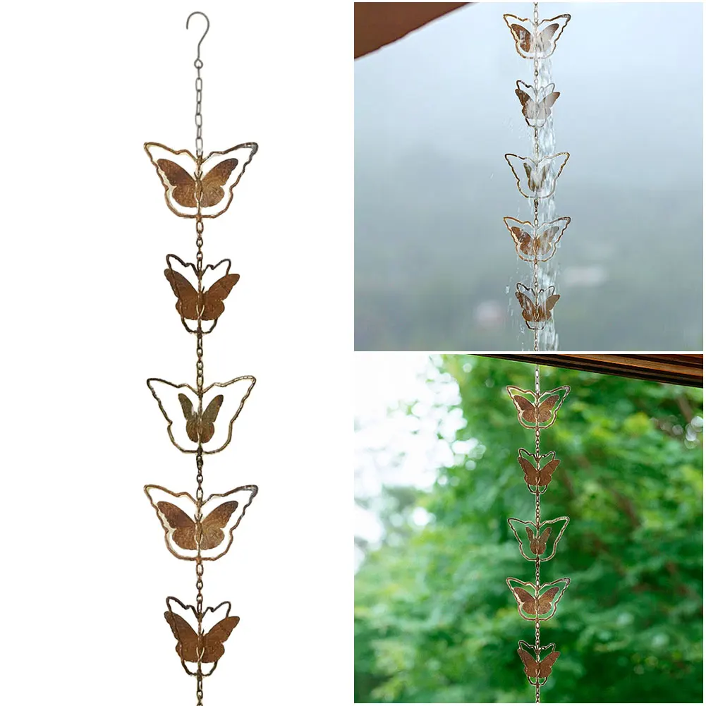 Lotus/Bird Rain Chain Outdoor Decors Hanging Rain Catcher Chain Gardening Gutters Downspouts Garden Decoration