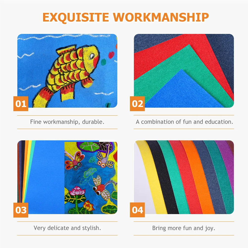 어린이를위한 10Pcs 컬러 사포 시트 그림 그리기 미술 공예 조기 색상 학습 창의적 사고 개발 재미