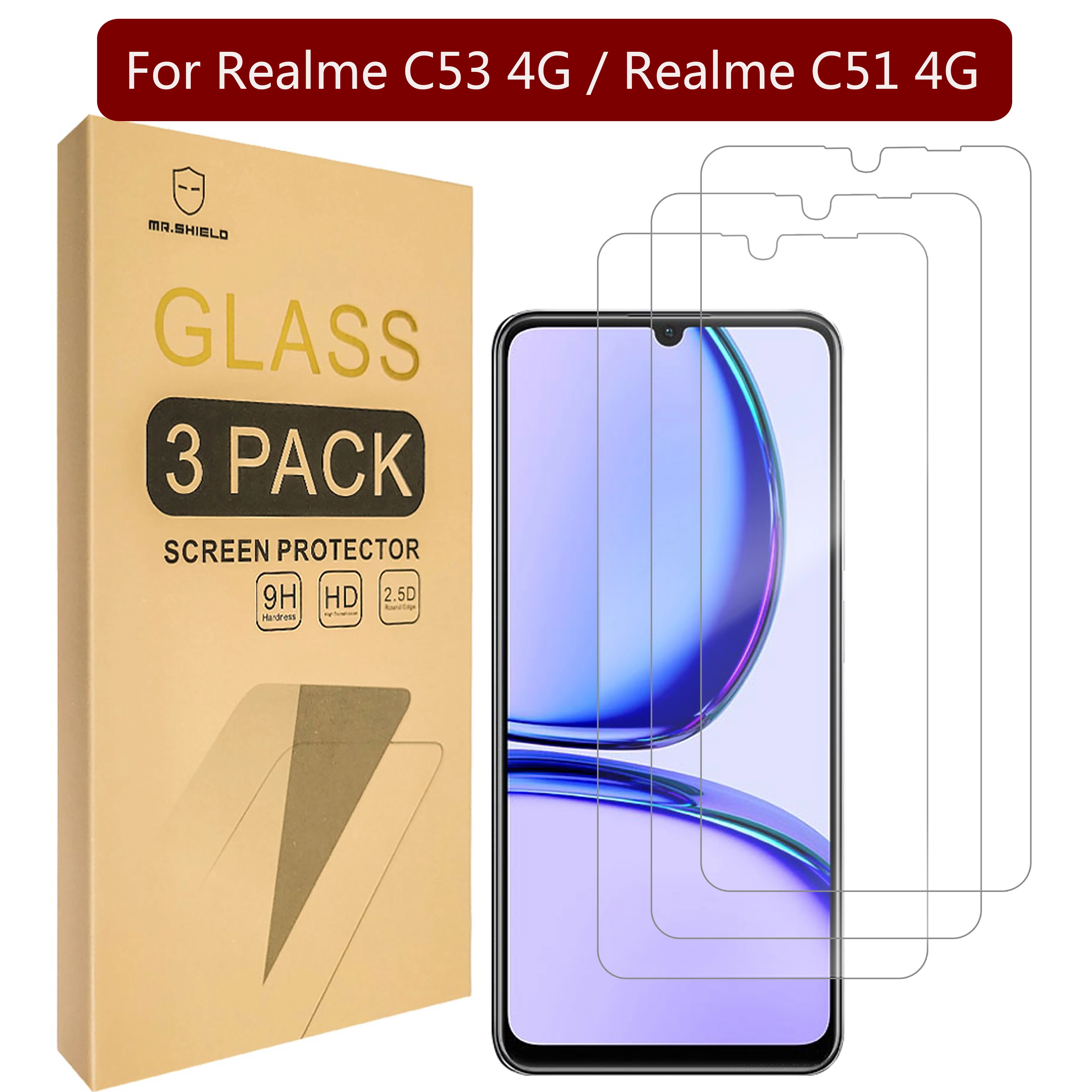 

Mr.Shield Screen Protector compatible with Realme C53 / C51/ C51S / Realme Narzo N53 [Tempered Glass] [3-PACK] [9H Hardness]