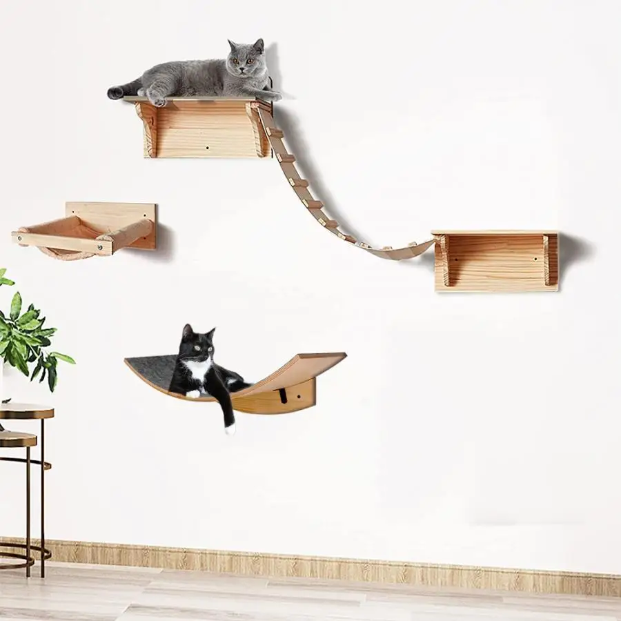 Title 1, 1 Piece Cat Wall Mounted Wood Frame Hammock and...