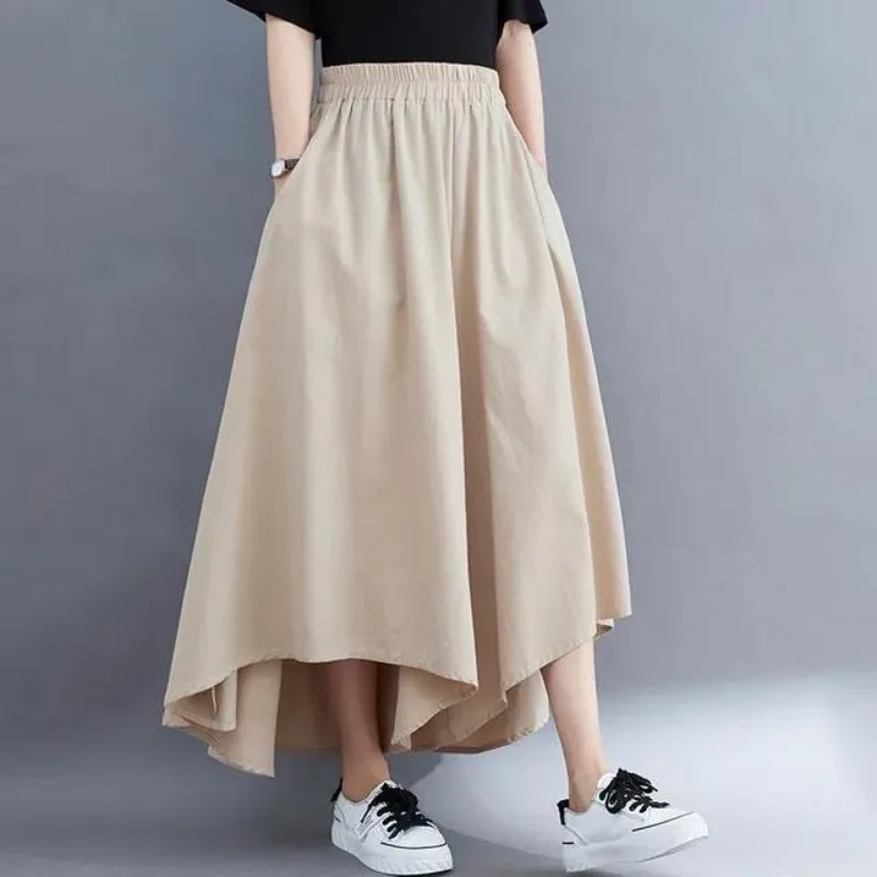 Big Size Loose Casual Irregular Cropped Pants Women Clothing Spring Summer High Waist Wide-legged Pants Solid Skirt Trouser New