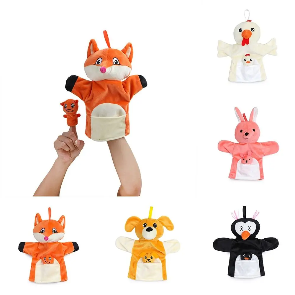 

Cute Animal Hand Puppet with Small Finger Puppet Plush Toy Kindergarten Story Interactive Props Parent-child Game Glove Dolls