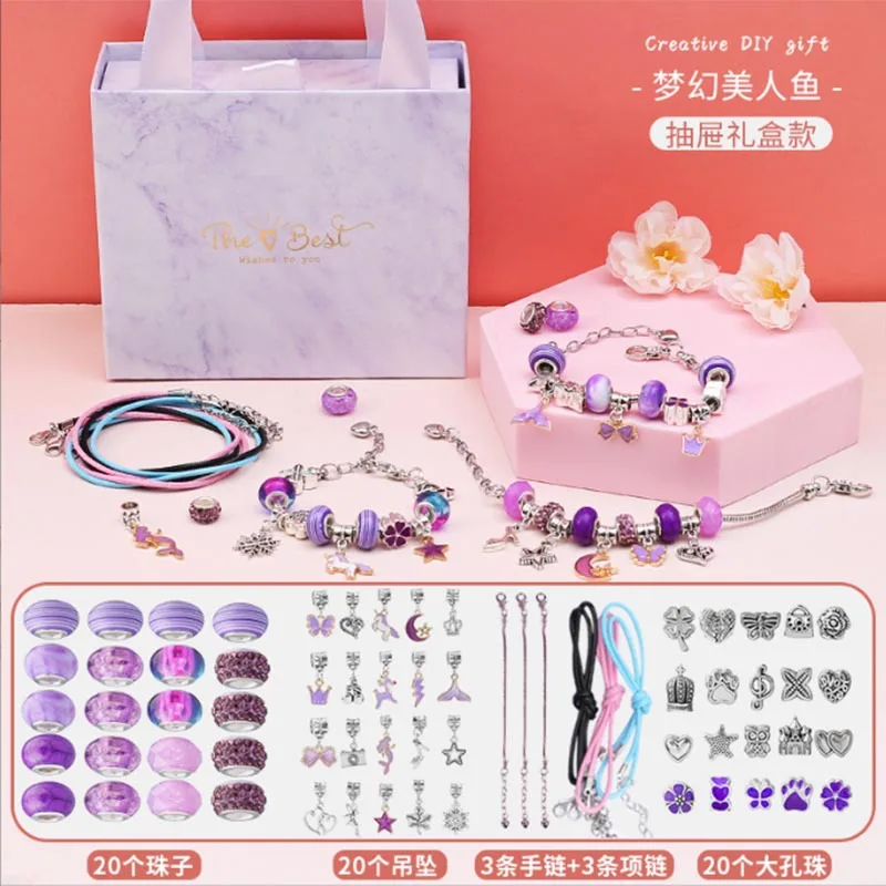 Kit de Fabrication de Bracelets Filles,DIY Charms Bracelet Perles Kit,  Cadeau Jouet Noël pour Enfant Fille 5-13 Ans