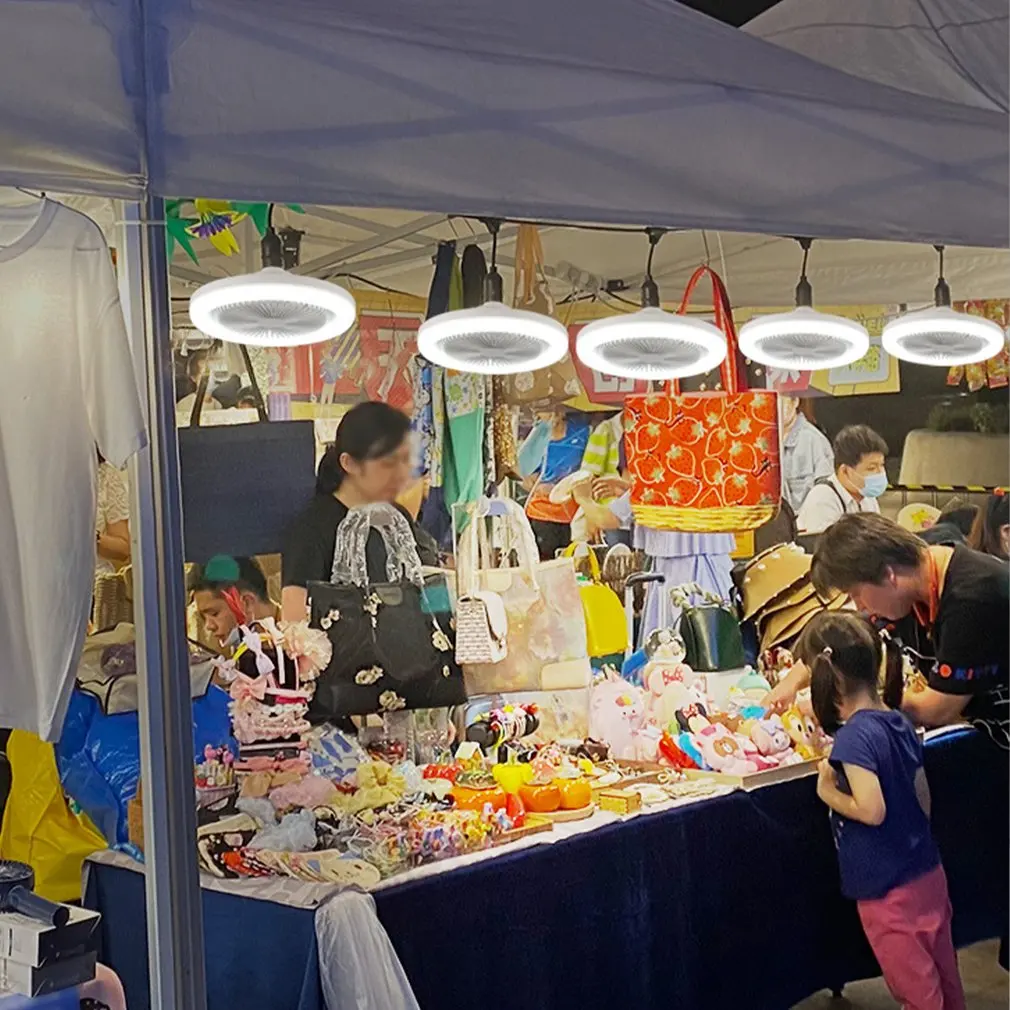 

Portable Camping Ceiling Fan Light Hanging Flashlight E27 LED Fan Camping Lantern Battery Power/USB Rechargeable Tent Lamp