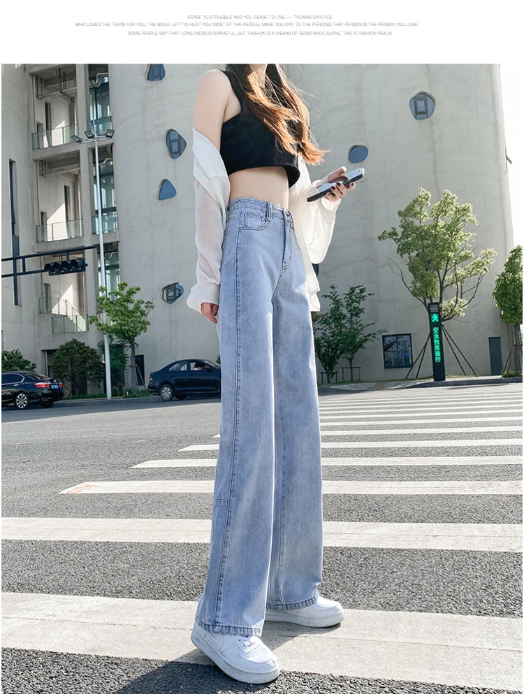 Boyfriend Baggy Jeans Retro Blue High-waisted Straight-leg Jeans Thin  Section Loose Sagging Wide-leg Mopping Trousers Mom Jeans - Jeans -  AliExpress
