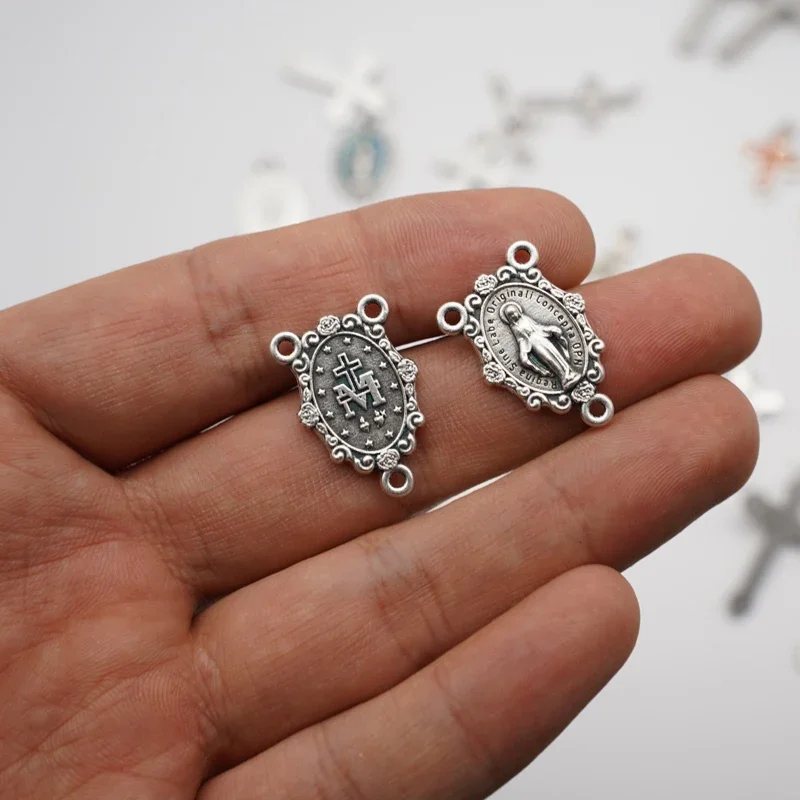 20/24mm Silver Virgin Mary Charms,Catholic Charm Pendant Oval Medal Pendant for Jewelry Making DIY Necklace Bracelets Earring