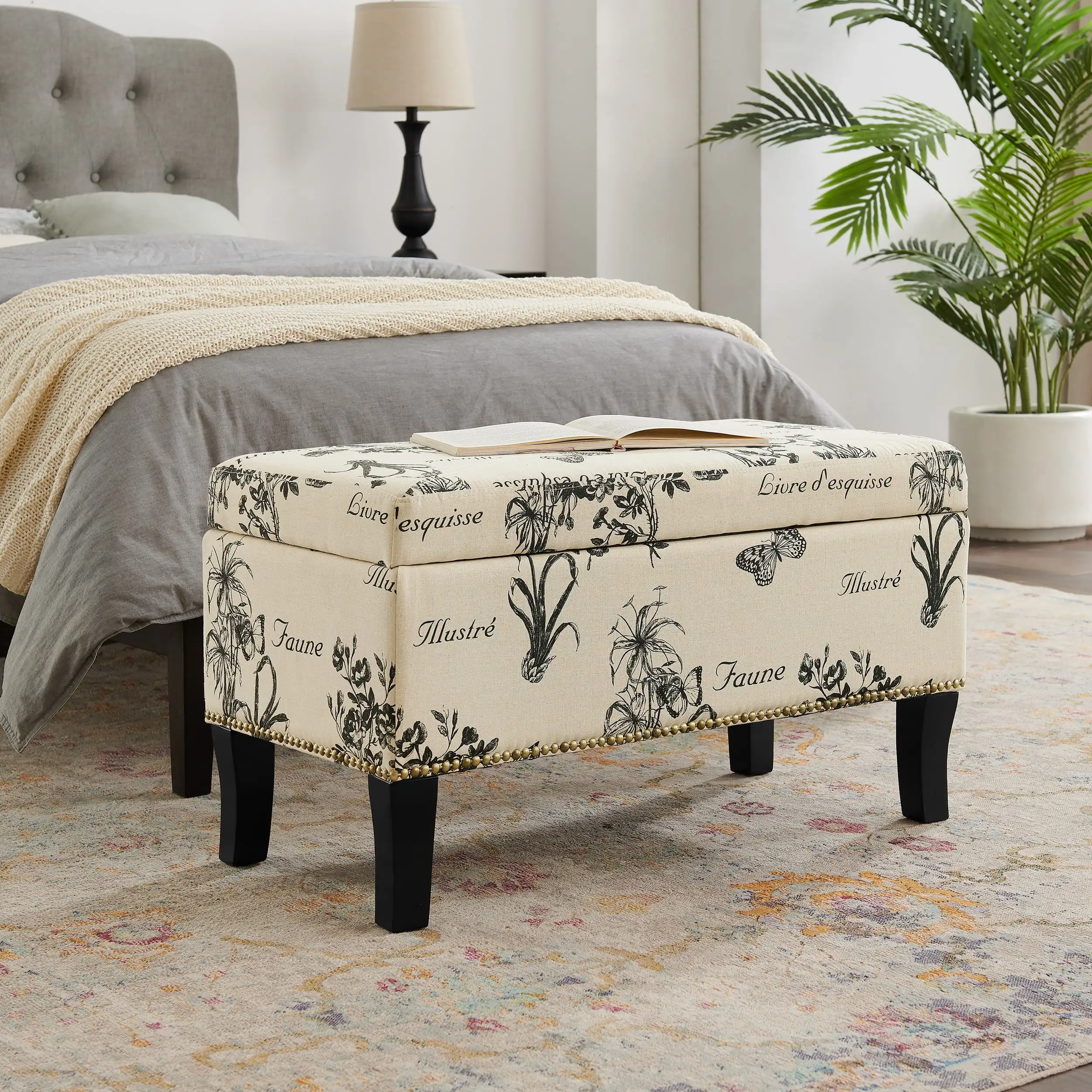 

Linon Stephanie Storage Ottoman Bench, Botanical Linen Fabric