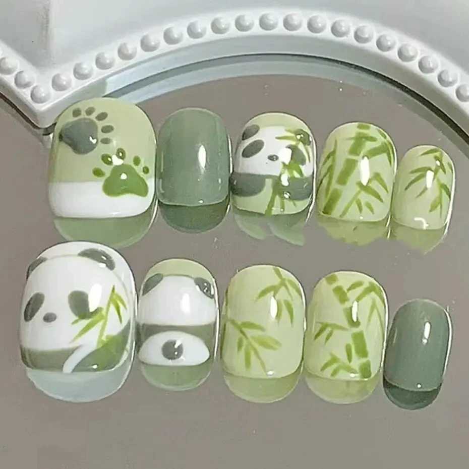 Description Picture 5 of item12 Designs Kawaii Panda Nail Art Stickers Cute Bamboo Bear Nail Water Decals Sliders Transfer Tattoos for Manicure Decorations