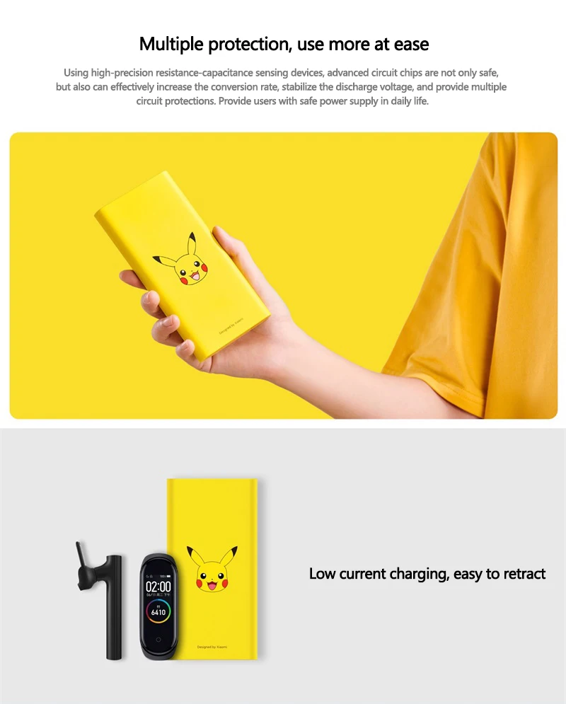 Xiaomi Pokemon Power Bank 3 10000mAh USB Type C QC3.0 Fast Charging Mi Pikachu Powerbank 10000 Portable Charger Poverbank mobile power bank